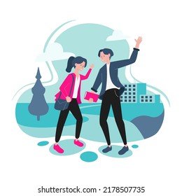 Ilustración vectorial de estudiantes celebrando el nuevo día de la academia, perfecta para ilustraciones educativas, carteles universitarios y activos de diseño gráfico.