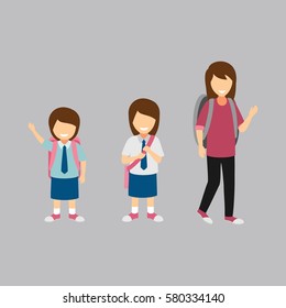 Vector Illustration of Students Character from Elementary School until University.