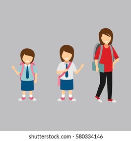 Vector Illustration of Students Character from Elementary School until University.