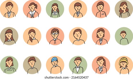 Vector illustration of students concept. Students face icon set.