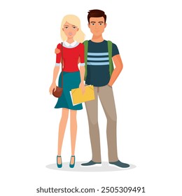 Ilustración vectorial de una pareja de estudiantes de pie juntos, representando la educación y la amistad.