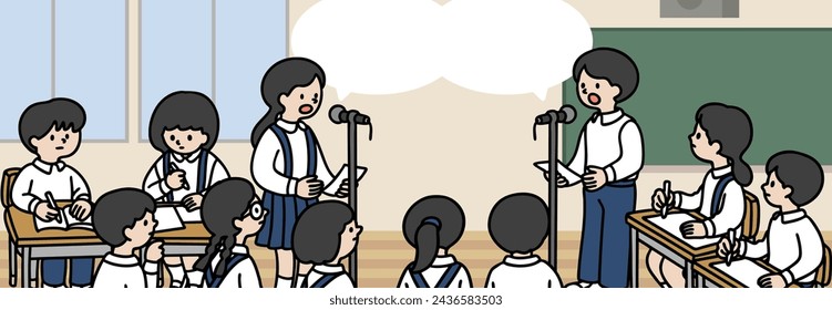 Vector illustration of students debating in the classroom