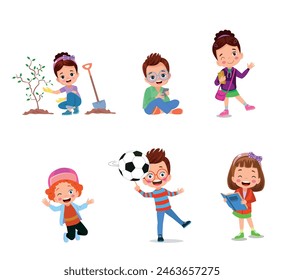 vector illustration of students in different postures