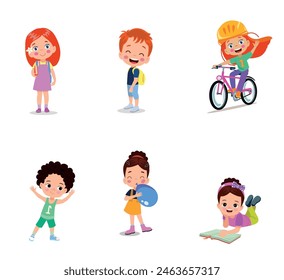 vector illustration of students in different postures