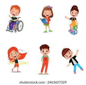 vector illustration of students in different postures