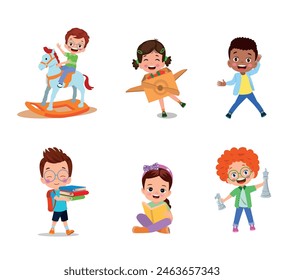 vector illustration of students in different postures