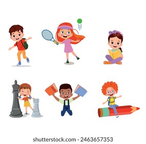vector illustration of students in different postures