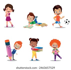 vector illustration of students in different postures