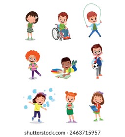 vector illustration of students in different postures