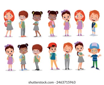 vector illustration of students in different postures