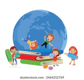 vector illustration of students in different postures