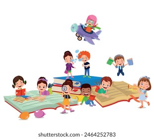 vector illustration of students in different postures