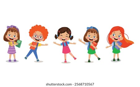 vector illustration of students in different postures