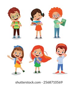 vector illustration of students in different postures