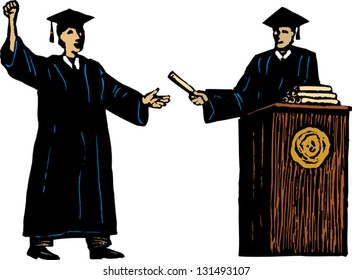Vector illustration of students at graduation