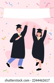 Vector illustration of students in graduation gowns.