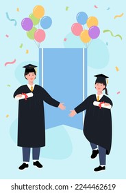 Vector illustration of students in graduation gowns.