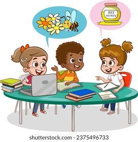 vector illustration of students studying together