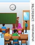 A vector illustration of Students and Teacher in the Classroom