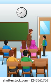 A vector illustration of Students and Teacher in the Classroom