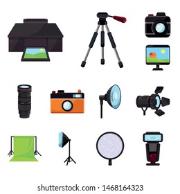 Vector illustration of studio and photo icon. Collection of studio and equipment stock vector illustration.