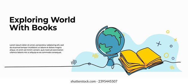 Vector illustration of study with books. Modern flat in continuous line style.