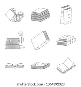 Vector illustration of study  and literature  symbol. Collection of study  and source stock symbol for web.