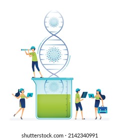 Vector illustration of study and research on drugs and vaccines for infection and transmission of the covid 19 virus in the laboratory. Can be used to landing page, ads, brochure, flyer, mobile apps
