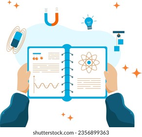 vector illustration of studying with a physics book, flat design concept