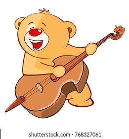 Vector Illustration of a Stuffed Toy Bear Cub  Violinist Jazz Bassist. Cartoon Character 