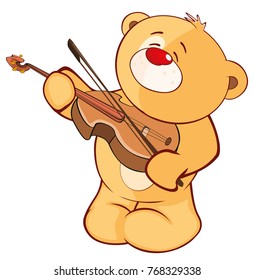 Vector Illustration of a Stuffed Toy Bear Cub Violinist. Cartoon Character 