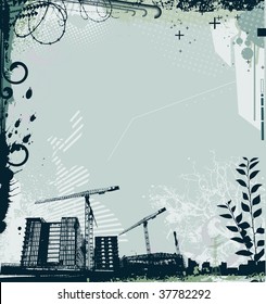 Vector illustration of style background with grunge stained urban and floral Design elements