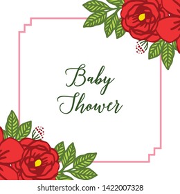 Vector Illustration Style Of Card Baby Shower With Red Rose Bouqet Frames Bloom