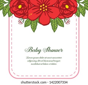 Vector Illustration Style Of Card Baby Shower With Red Rose Bouqet Frames Bloom