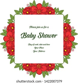 Vector Illustration Style Of Card Baby Shower With Red Rose Bouqet Frames Bloom