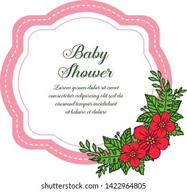 Vector illustration style of card baby shower for ornate red wreath frames