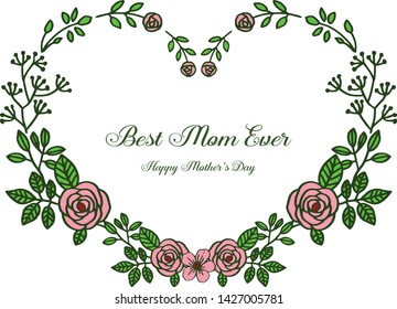Vector illustration style of card best mom for texture of pink rose flower frame