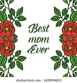 Vector illustration style of card best mom with pattern rose wreath frame