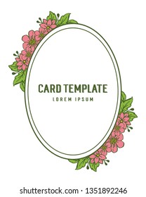 Vector illustration style card template with artwork frame flower pink circular