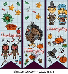 vector illustration in the style of childrens thanksgiving drawing, Doodle for design and decoration children and holiday symbols national event