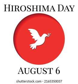 ilustración vectorial al estilo de una postal de corte con una fecha memorable del 6 de agosto. Día de Hiroshima. al estilo de la bandera japonesa con la paloma de la paz