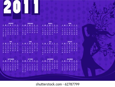 Vector Illustration of style design Calendar for 2011 With sexy girl