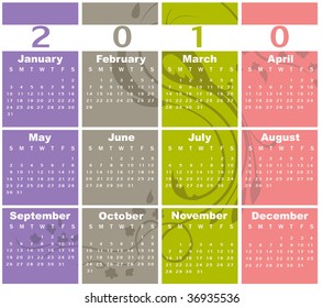 Vector Illustration of style design Colorful Calendar for 2010