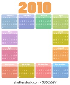 Vector Illustration of style design Colorful Calendar for 2010