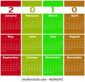 Vector Illustration of style design Colorful Calendar for 2010