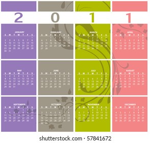 Vector Illustration of style design Colorful Calendar for 2011