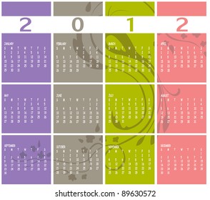 Vector Illustration of style design Colorful Calendar for 2012