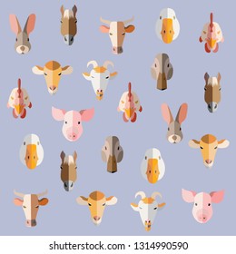 Vector illustration in the style of flat art. Colored animal head on a light purple background.