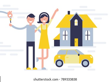 vector illustration in the style of flat. icon rental of cars and rental of houses, apartments