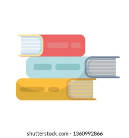 Vector illustration in the style of flat. Three books or textbooks. Red, yellow and blue